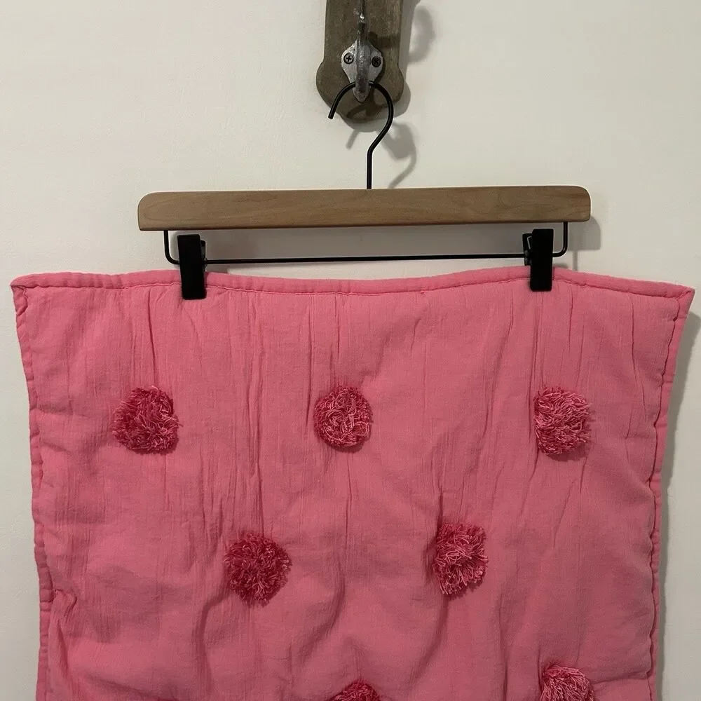 Pottery Barn Teen Pink Standard Pillow Sham Crinkle Puff Pompom Pom Pom Boho